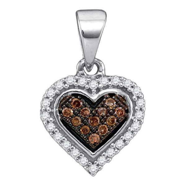 10kt White Gold Women's Round Cognac-brown Color Enhanced Diamond Heart Cluster Pendant 1-8 Cttw - FREE Shipping (US/CAN)-Gold & Diamond Pendants & Necklaces-JadeMoghul Inc.