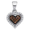 10kt White Gold Women's Round Cognac-brown Color Enhanced Diamond Heart Cluster Pendant 1-8 Cttw - FREE Shipping (US/CAN)-Gold & Diamond Pendants & Necklaces-JadeMoghul Inc.