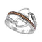 10kt White Gold Women's Round Cognac-brown Color Enhanced Diamond Heart Crossover Ring 1-5 Cttw - FREE Shipping (US/CAN)-Gold & Diamond Heart Rings-JadeMoghul Inc.
