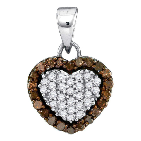 10kt White Gold Women's Round Cognac-brown Color Enhanced Diamond Heart Frame Pendant 1-3 Cttw - FREE Shipping (US/CAN)-Gold & Diamond Pendants & Necklaces-JadeMoghul Inc.