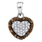10kt White Gold Women's Round Cognac-brown Color Enhanced Diamond Heart Frame Pendant 1-3 Cttw - FREE Shipping (US/CAN)-Gold & Diamond Pendants & Necklaces-JadeMoghul Inc.