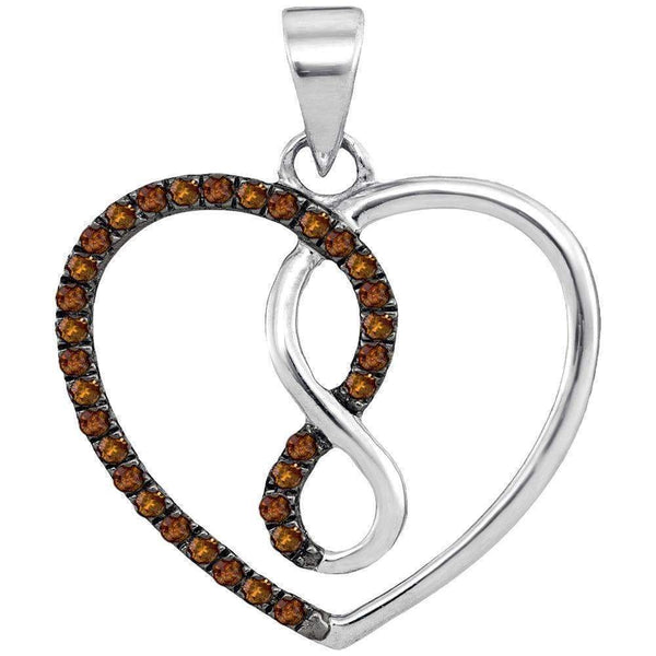 10kt White Gold Women's Round Cognac-brown Color Enhanced Diamond Heart Infinity Pendant 1-8 Cttw - FREE Shipping (US/CAN)-Gold & Diamond Pendants & Necklaces-JadeMoghul Inc.