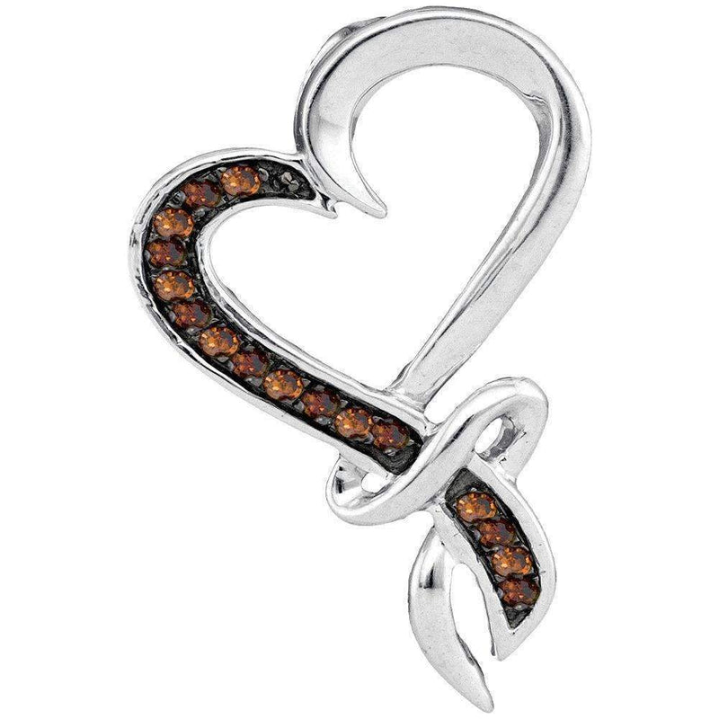 10kt White Gold Women's Round Cognac-brown Color Enhanced Diamond Heart Love Pendant 1-10 Cttw - FREE Shipping (US/CAN)-Gold & Diamond Pendants & Necklaces-JadeMoghul Inc.
