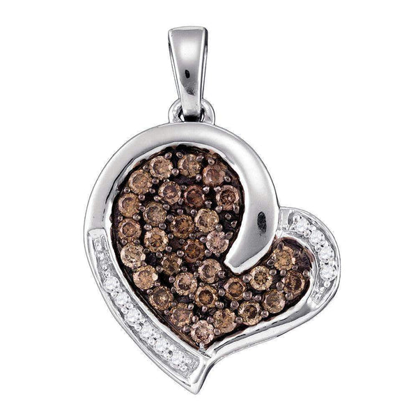 10kt White Gold Women's Round Cognac-brown Color Enhanced Diamond Heart Love Pendant 1-2 Cttw - FREE Shipping (US/CAN)-Gold & Diamond Pendants & Necklaces-JadeMoghul Inc.