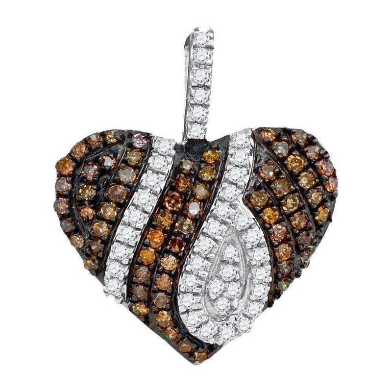 10kt White Gold Women's Round Cognac-brown Color Enhanced Diamond Heart Love Pendant 1-3 Cttw - FREE Shipping (US/CAN)-Gold & Diamond Pendants & Necklaces-JadeMoghul Inc.