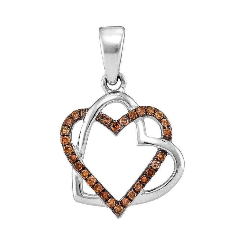 10kt White Gold Women's Round Cognac-brown Color Enhanced Diamond Heart Love Pendant 1-4 Cttw - FREE Shipping (US/CAN)-Gold & Diamond Pendants & Necklaces-JadeMoghul Inc.