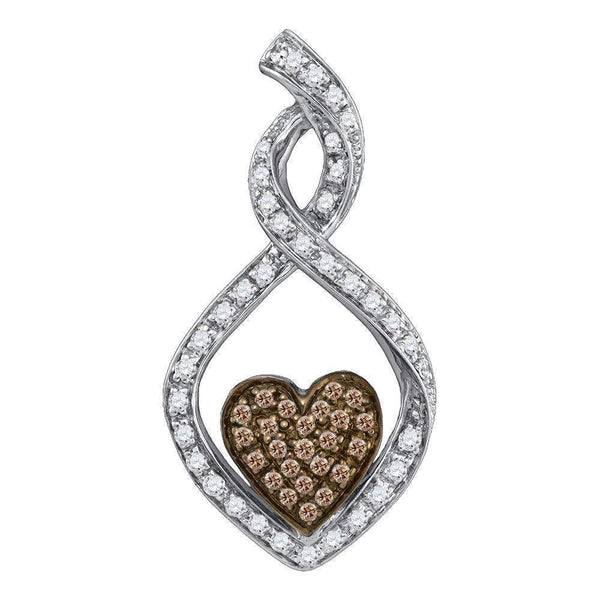 10kt White Gold Women's Round Cognac-brown Color Enhanced Diamond Heart Love Pendant 1-4 Cttw - FREE Shipping (US/CAN)-Gold & Diamond Pendants & Necklaces-JadeMoghul Inc.