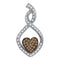 10kt White Gold Women's Round Cognac-brown Color Enhanced Diamond Heart Love Pendant 1-4 Cttw - FREE Shipping (US/CAN)-Gold & Diamond Pendants & Necklaces-JadeMoghul Inc.