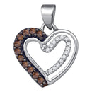 10kt White Gold Women's Round Cognac-brown Color Enhanced Diamond Heart Love Pendant 1-5 Cttw - FREE Shipping (US/CAN)-Gold & Diamond Pendants & Necklaces-JadeMoghul Inc.