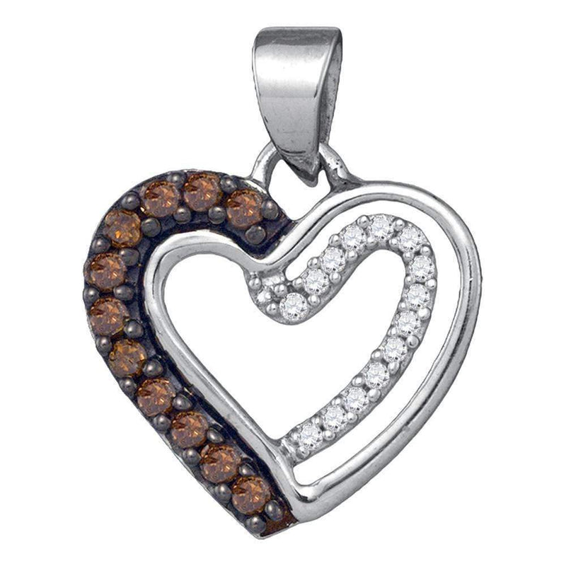 10kt White Gold Women's Round Cognac-brown Color Enhanced Diamond Heart Love Pendant 1-5 Cttw - FREE Shipping (US/CAN)-Gold & Diamond Pendants & Necklaces-JadeMoghul Inc.