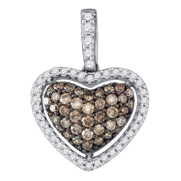 10kt White Gold Women's Round Cognac-brown Color Enhanced Diamond Heart Love Pendant 3-8 Cttw - FREE Shipping (US/CAN)-Gold & Diamond Pendants & Necklaces-JadeMoghul Inc.