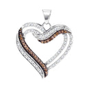 10kt White Gold Women's Round Cognac-brown Color Enhanced Diamond Heart Pendant 1-3 Cttw - FREE Shipping (US/CAN)-Gold & Diamond Pendants & Necklaces-JadeMoghul Inc.