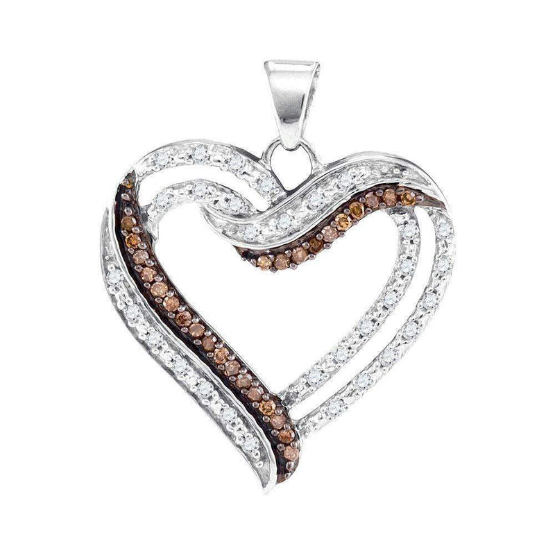 10kt White Gold Women's Round Cognac-brown Color Enhanced Diamond Heart Pendant 1-3 Cttw - FREE Shipping (US/CAN)-Gold & Diamond Pendants & Necklaces-JadeMoghul Inc.