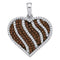 10kt White Gold Women's Round Cognac-brown Color Enhanced Diamond Heart Stripe Pendant 1-1-2 Cttw - FREE Shipping (US/CAN)-Gold & Diamond Pendants & Necklaces-JadeMoghul Inc.