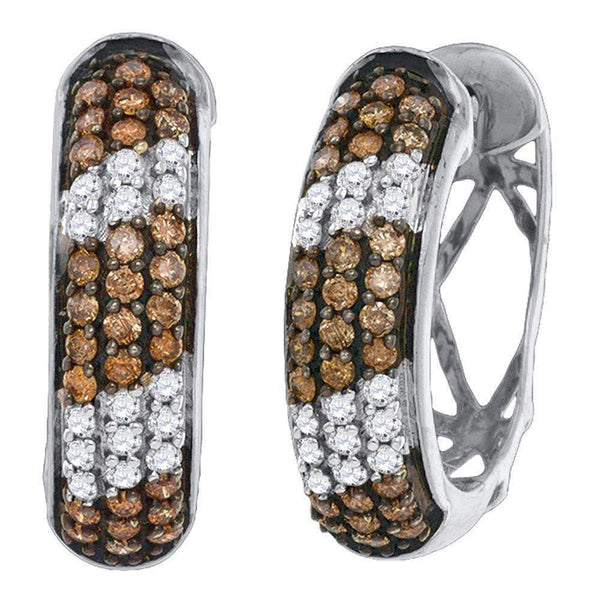 10kt White Gold Women's Round Cognac-brown Color Enhanced Diamond Hoop Earrings 1.00 Cttw - FREE Shipping (US/CAN)-Gold & Diamond Earrings-JadeMoghul Inc.