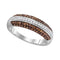 10kt White Gold Women's Round Cognac-brown Color Enhanced Diamond Horizontal Stripe Band 1-2 Cttw - FREE Shipping (US/CAN)-Gold & Diamond Bands-JadeMoghul Inc.