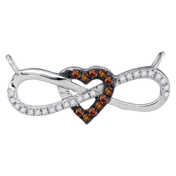 10kt White Gold Women's Round Cognac-brown Color Enhanced Diamond Infinity Heart Pendant Necklace 1-6 Cttw - FREE Shipping (US/CAN)-Gold & Diamond Pendants & Necklaces-JadeMoghul Inc.