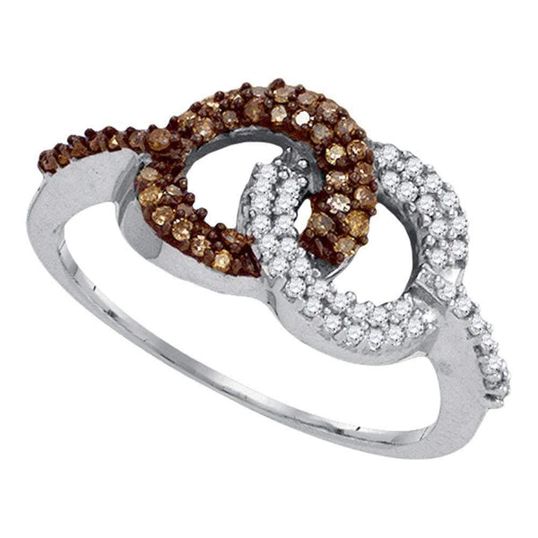 10kt White Gold Women's Round Cognac-brown Color Enhanced Diamond Linked Circle Ring 1/3 Cttw - FREE Shipping (US/CAN)-Gold & Diamond Fashion Rings-5-JadeMoghul Inc.