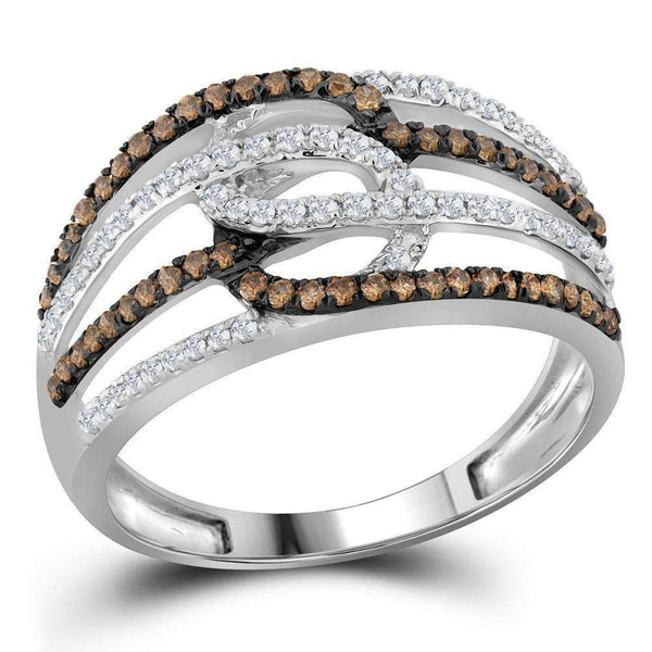 10kt White Gold Women's Round Cognac-brown Color Enhanced Diamond Linked Loop Band Ring 3-8 Cttw - FREE Shipping (US/CAN)-Gold & Diamond Bands-JadeMoghul Inc.