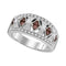 10kt White Gold Women's Round Cognac-brown Color Enhanced Diamond Milgrain Symmetrical Band Ring 1-3 Cttw - FREE Shipping (US/CAN)-Gold & Diamond Bands-JadeMoghul Inc.