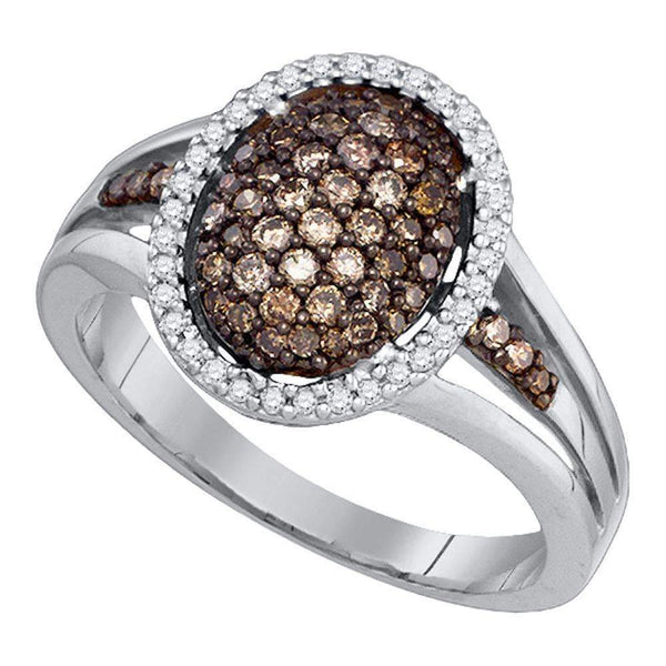 10kt White Gold Women's Round Cognac-brown Color Enhanced Diamond Oval Cluster Ring 1/2 Cttw - FREE Shipping (US/CAN)-Gold & Diamond Cluster Rings-5-JadeMoghul Inc.