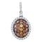 10kt White Gold Women's Round Cognac-brown Color Enhanced Diamond Oval Frame Cluster Pendant 1-1-3 Cttw - FREE Shipping (US/CAN)-Gold & Diamond Pendants & Necklaces-JadeMoghul Inc.