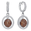 10kt White Gold Womens Round Cognac-brown Color Enhanced Diamond Oval Frame Dangle Earrings 3-4 Cttw - FREE Shipping (US/CAN)-Gold & Diamond Earrings-JadeMoghul Inc.