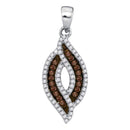 10kt White Gold Women's Round Cognac-brown Color Enhanced Diamond Oval Frame Pendant 1-3 Cttw - FREE Shipping (US/CAN)-Gold & Diamond Pendants & Necklaces-JadeMoghul Inc.