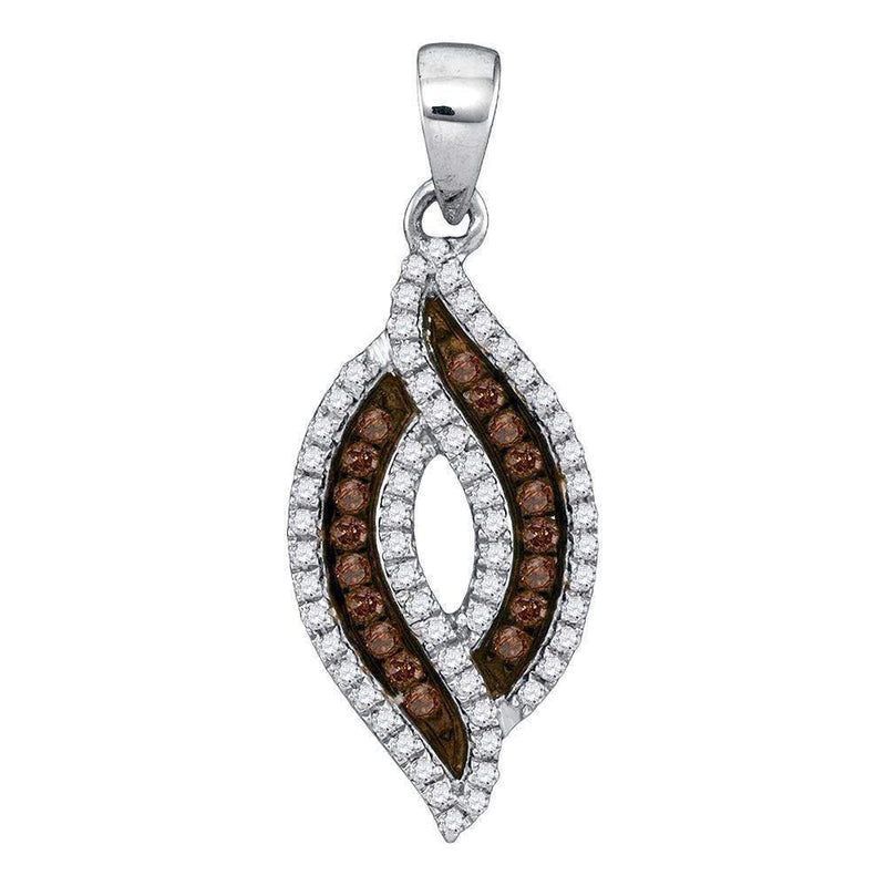 10kt White Gold Women's Round Cognac-brown Color Enhanced Diamond Oval Frame Pendant 1-3 Cttw - FREE Shipping (US/CAN)-Gold & Diamond Pendants & Necklaces-JadeMoghul Inc.