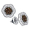 10kt White Gold Women's Round Cognac-brown Color Enhanced Diamond Polygon Cluster Earrings 1-2 Cttw - FREE Shipping (USA/CAN)-Gold & Diamond Earrings-JadeMoghul Inc.