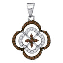 10kt White Gold Women's Round Cognac-brown Color Enhanced Diamond Quatrefoil Cluster Pendant 1-4 Cttw - FREE Shipping (US/CAN)-Gold & Diamond Pendants & Necklaces-JadeMoghul Inc.
