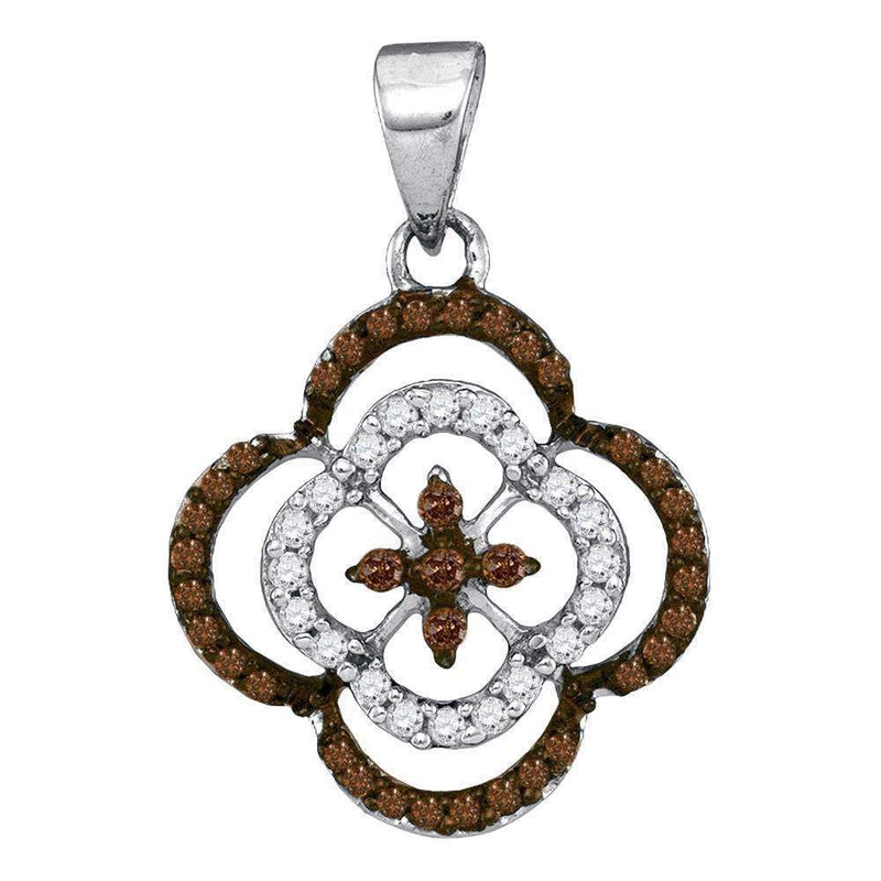 10kt White Gold Women's Round Cognac-brown Color Enhanced Diamond Quatrefoil Cluster Pendant 1-4 Cttw - FREE Shipping (US/CAN)-Gold & Diamond Pendants & Necklaces-JadeMoghul Inc.