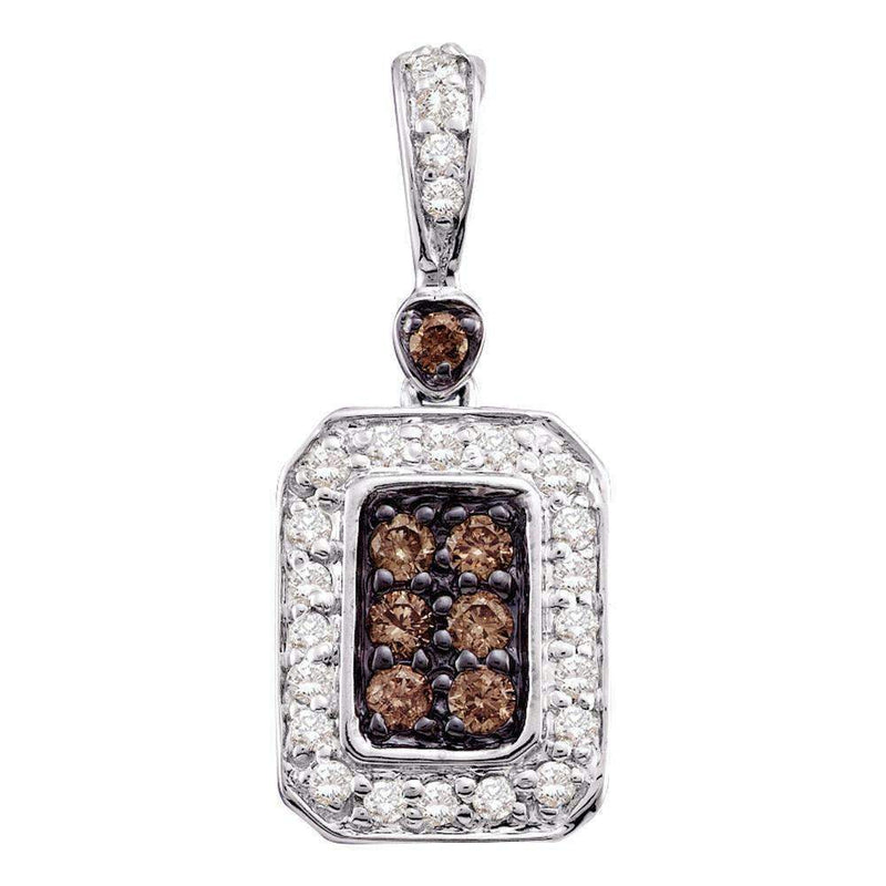 10kt White Gold Women's Round Cognac-brown Color Enhanced Diamond Rectangle Cluster Pendant 1-4 Cttw - FREE Shipping (US/CAN)-Gold & Diamond Pendants & Necklaces-JadeMoghul Inc.