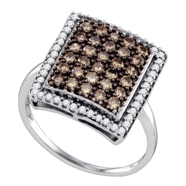 10kt White Gold Women's Round Cognac-brown Color Enhanced Diamond Rectangle Cluster Ring 1.00 Cttw - FREE Shipping (US/CAN)-Gold & Diamond Cluster Rings-5-JadeMoghul Inc.