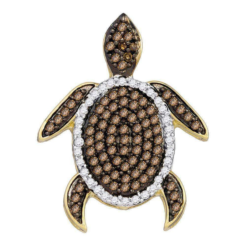 10kt White Gold Women's Round Cognac-brown Color Enhanced Diamond Sea Turtle Tortoise Pendant 1-3 Cttw - FREE Shipping (US/CAN)-Gold & Diamond Pendants & Necklaces-JadeMoghul Inc.