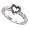 10kt White Gold Women's Round Cognac-brown Color Enhanced Diamond Simple Heart Ring 1/10 Cttw - FREE Shipping (US/CAN)-Gold & Diamond Heart Rings-5-JadeMoghul Inc.