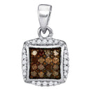 10kt White Gold Women's Round Cognac-brown Color Enhanced Diamond Square Cluster Pendant 1-4 Cttw - FREE Shipping (US/CAN)-Gold & Diamond Pendants & Necklaces-JadeMoghul Inc.