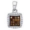 10kt White Gold Women's Round Cognac-brown Color Enhanced Diamond Square Cluster Pendant 1-4 Cttw - FREE Shipping (US/CAN)-Gold & Diamond Pendants & Necklaces-JadeMoghul Inc.