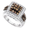10kt White Gold Women's Round Cognac-brown Color Enhanced Diamond Square Cluster Ring 1-1/2 Cttw - FREE Shipping (US/CAN)-Gold & Diamond Fashion Rings-5-JadeMoghul Inc.