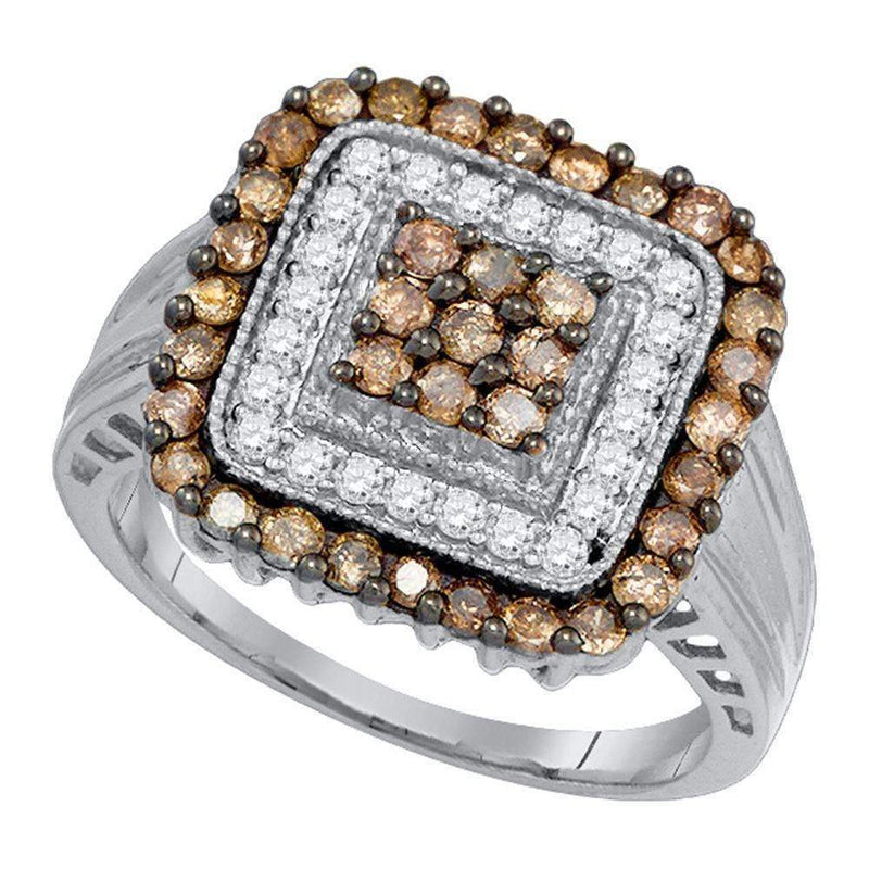 10kt White Gold Women's Round Cognac-brown Color Enhanced Diamond Square Cluster Ring 1.00 Cttw - FREE Shipping (US/CAN)-Gold & Diamond Cluster Rings-5-JadeMoghul Inc.