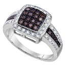 10kt White Gold Womens Round Cognac-brown Color Enhanced Diamond Square Cluster Ring 1/2 Cttw - FREE Shipping (US/CAN)-Gold & Diamond Cluster Rings-7.5-JadeMoghul Inc.