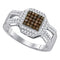 10kt White Gold Women's Round Cognac-brown Color Enhanced Diamond Square Cluster Ring 3/8 Cttw - FREE Shipping (US/CAN)-Gold & Diamond Cluster Rings-5-JadeMoghul Inc.