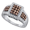 10kt White Gold Womens Round Cognac-brown Color Enhanced Diamond Square Cluster Ring 5/8 Cttw-Gold & Diamond Cluster Rings-8-JadeMoghul Inc.
