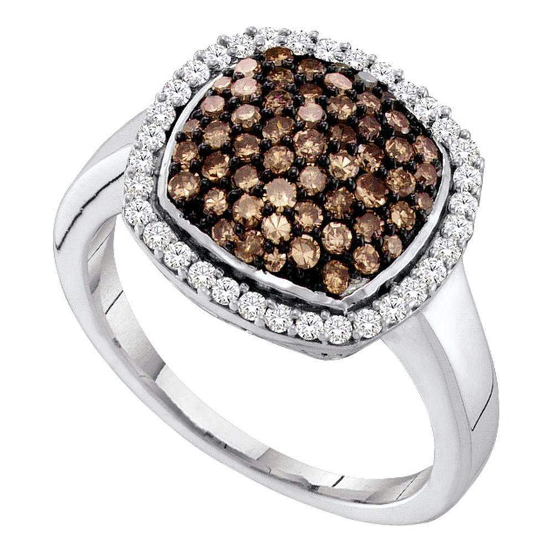 10kt White Gold Women's Round Cognac-brown Color Enhanced Diamond Square Cluster Ring 7/8 Cttw - FREE Shipping (US/CAN)-Rings And Bands-5-JadeMoghul Inc.