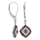 10kt White Gold Women's Round Cognac-brown Color Enhanced Diamond Square Dangle Earrings 1-2 Cttw - FREE Shipping (USA/CAN)-Gold & Diamond Earrings-JadeMoghul Inc.