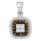 10kt White Gold Women's Round Cognac-brown Color Enhanced Diamond Square Frame Pendant 1-3 Cttw - FREE Shipping (US/CAN)-Gold & Diamond Pendants & Necklaces-JadeMoghul Inc.