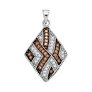 10kt White Gold Women's Round Cognac-brown Color Enhanced Diamond Square Pendant 1-3 Cttw - FREE Shipping (US/CAN)-Gold & Diamond Pendants & Necklaces-JadeMoghul Inc.