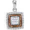 10kt White Gold Women's Round Cognac-brown Color Enhanced Diamond Square Pendant 1-3 Cttw - FREE Shipping (US/CAN)-Gold & Diamond Pendants & Necklaces-JadeMoghul Inc.