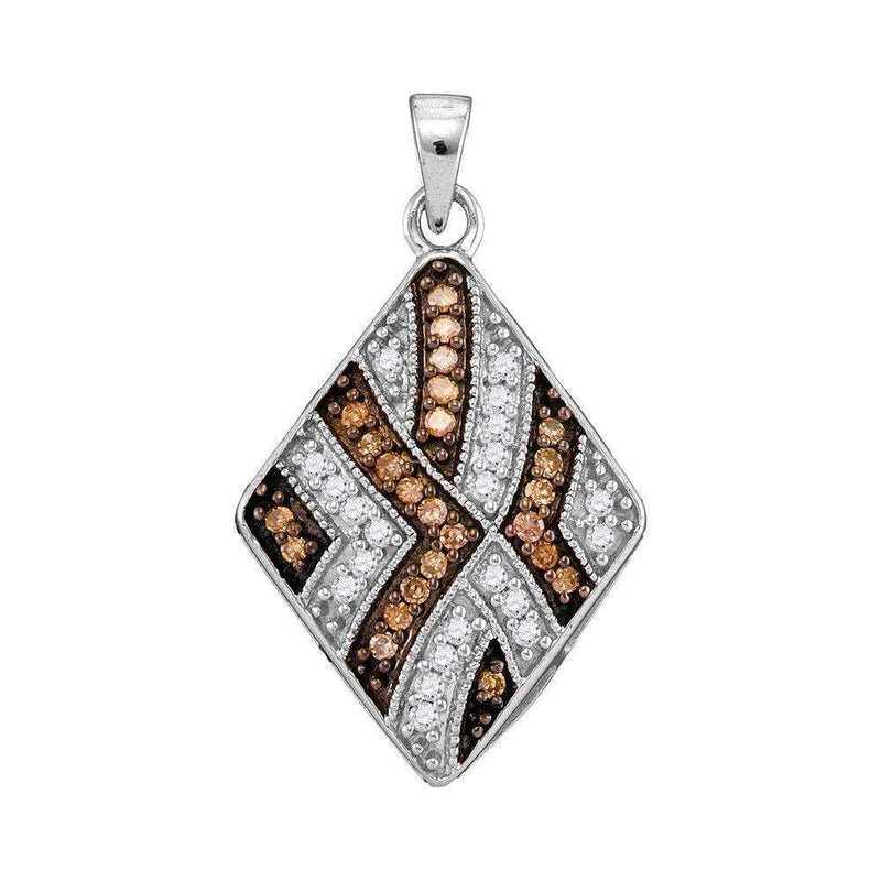 10kt White Gold Women's Round Cognac-brown Color Enhanced Diamond Square Pendant 1-3 Cttw - FREE Shipping (US/CAN)-Gold & Diamond Pendants & Necklaces-JadeMoghul Inc.