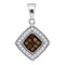 10kt White Gold Women's Round Cognac-brown Color Enhanced Diamond Square Pendant 1-4 Cttw - FREE Shipping (US/CAN)-Gold & Diamond Pendants & Necklaces-JadeMoghul Inc.